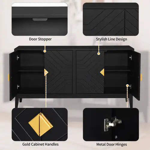 Elegant 4-Door Sideboard Storage Cabinet with Gold Handles