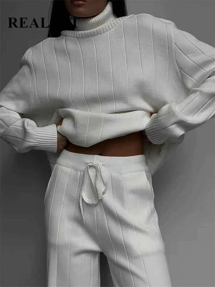 Autumn Winter Women's Knitted Tracksuit Set