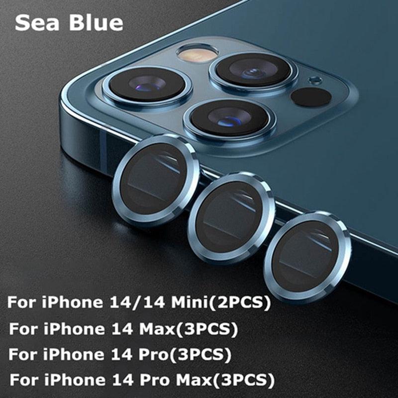 Premium 9H Tempered Glass Camera Lens Protector with Metal Ring for iPhone 14 & 13 Series - Korvel