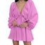 Mandotos Deep V Neck Retro Pleated Dress - Pink, Large Size