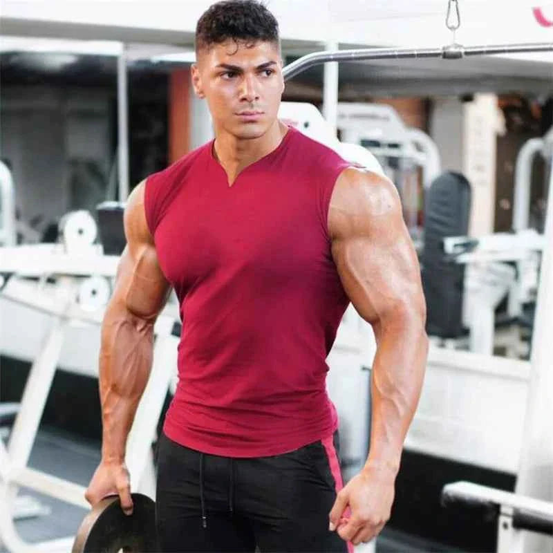 Camiseta sin mangas de algodón premium con cuello en V para hombres