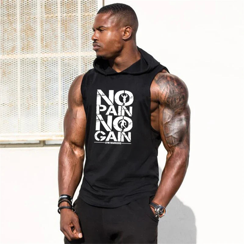 Camiseta sin mangas con capucha para gimnasio para hombres