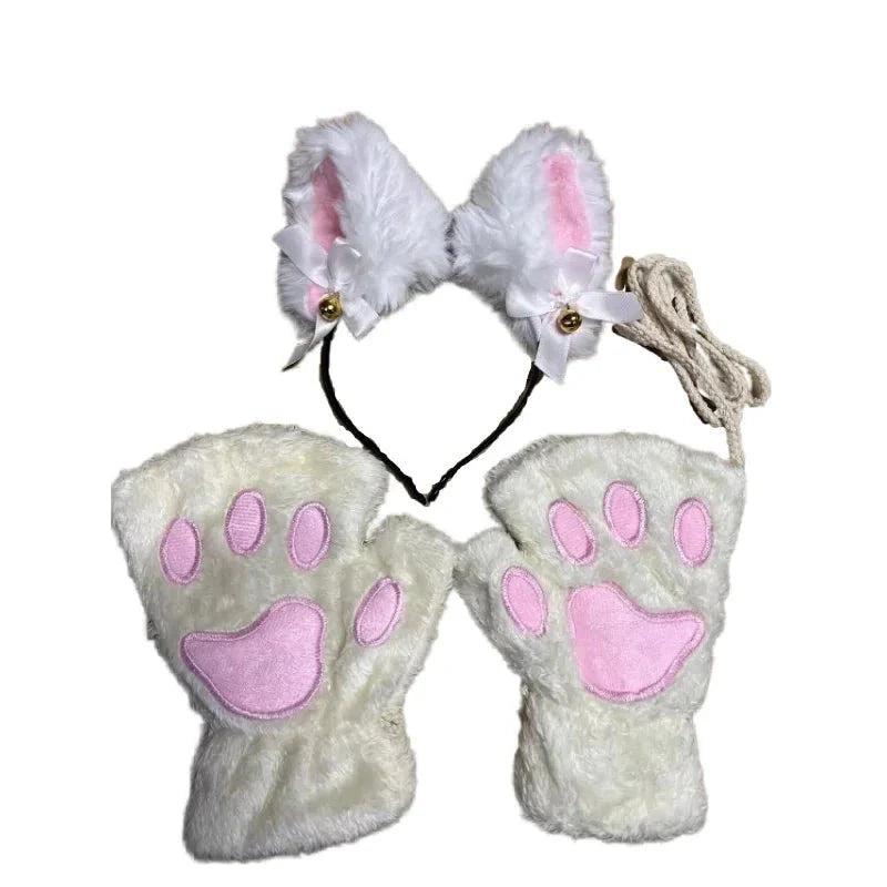Conjunto de 5 Piezas de Guantes de Patas de Gato y Diadema de Orejas de Zorro