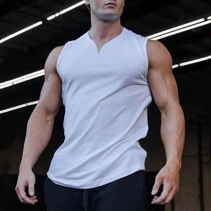 Camiseta sin mangas de algodón premium con cuello en V para hombres