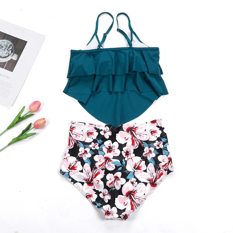 RuffleWave Chic High Waist Bikini & Tankini Set