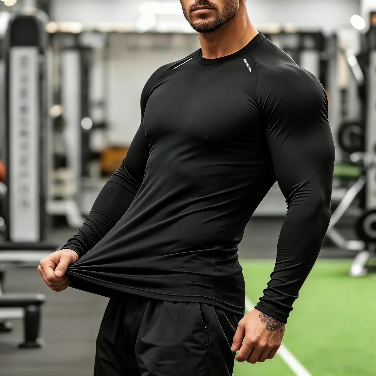 Camisa de Gimnasio de Manga Larga de Compresión para Hombre