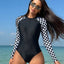 Patchwork Long Sleeve Backless Swimsuit