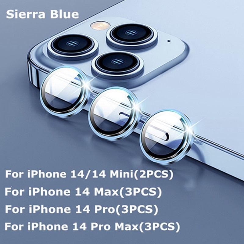 Premium 9H Tempered Glass Camera Lens Protector with Metal Ring for iPhone 14 & 13 Series - Korvel