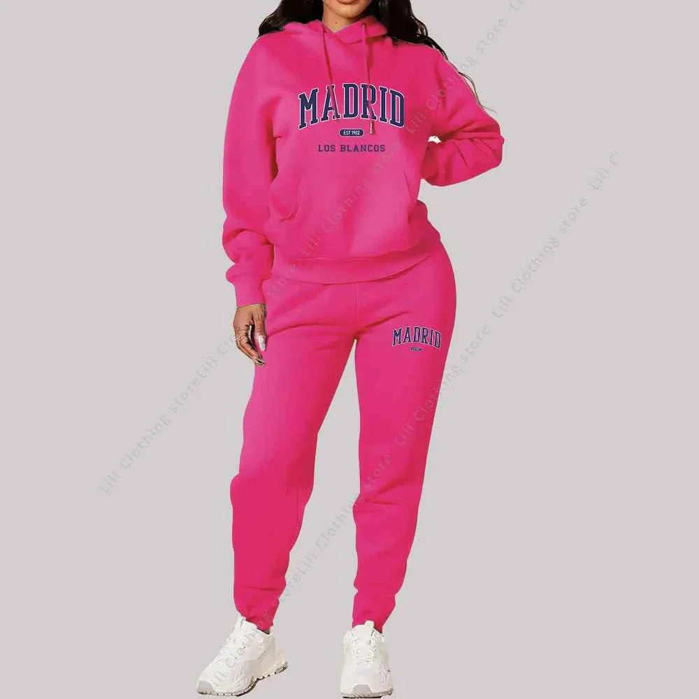 Conjunto de chándal de mujer con estampado de Madrid de 2 piezas