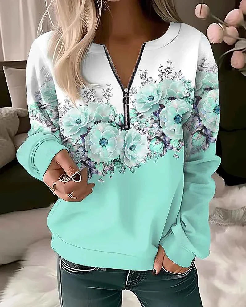 Floral Oversized Zip-Up Hoodie for Women