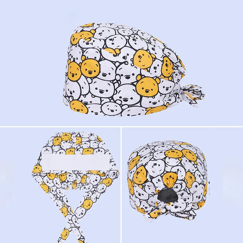 Gorros Quirúrgicos con Estampado de Osito para Cabello Largo