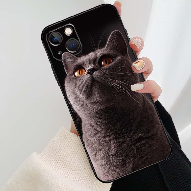 Funda Elegante de Gato British Shorthair Gris para Modelos de iPhone