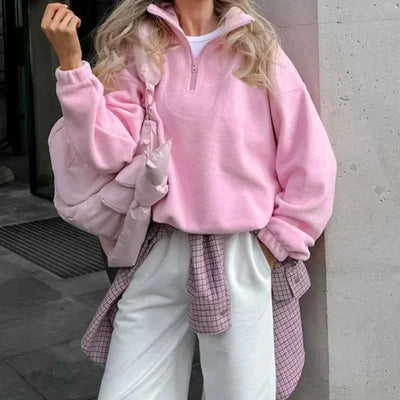 Sudadera con cremallera de forro polar de cordero CozyPink para mujer