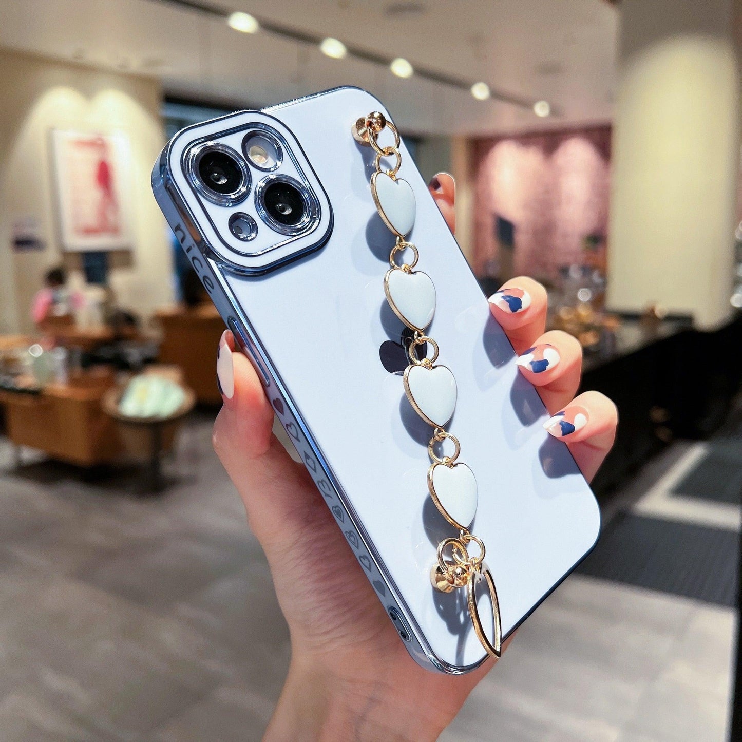 Luxury Love Heart Sparkle Case with Chain Strap for iPhone