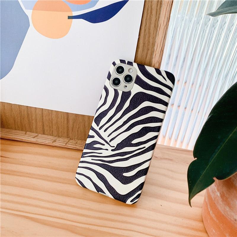 Chic Zebra Print Leather Phone Case for iPhone 14/13/12/11 - Stylish & Protective - Korvel