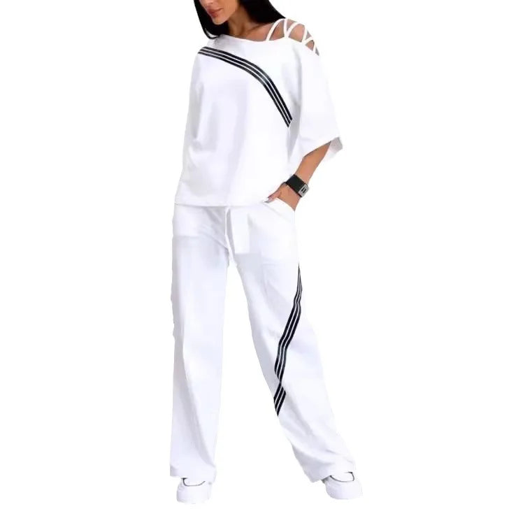 Ensemble de chemise de sport blanche en coton pour femmes et pantalon décontracté