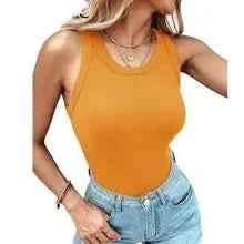 Summer Ribbed Tank Top with Built-In Bra Pads