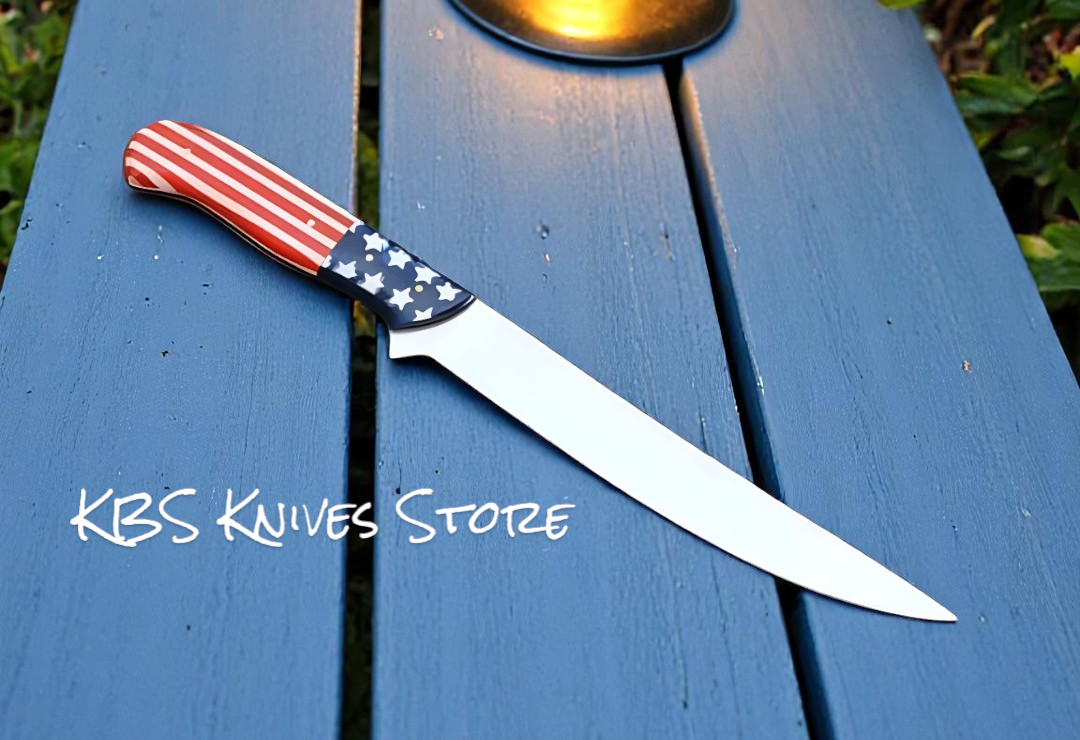 Patriotic Salmon Fillet Knife with Flexible Blade & Epoxy Handle - Korvel