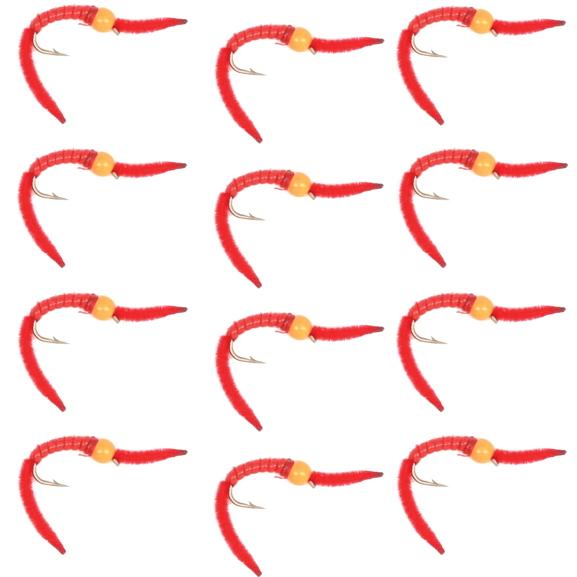 Vibrant Orange Bead Head San Juan Worm Nymph Flies - 12 Pack Size 12 - Korvel