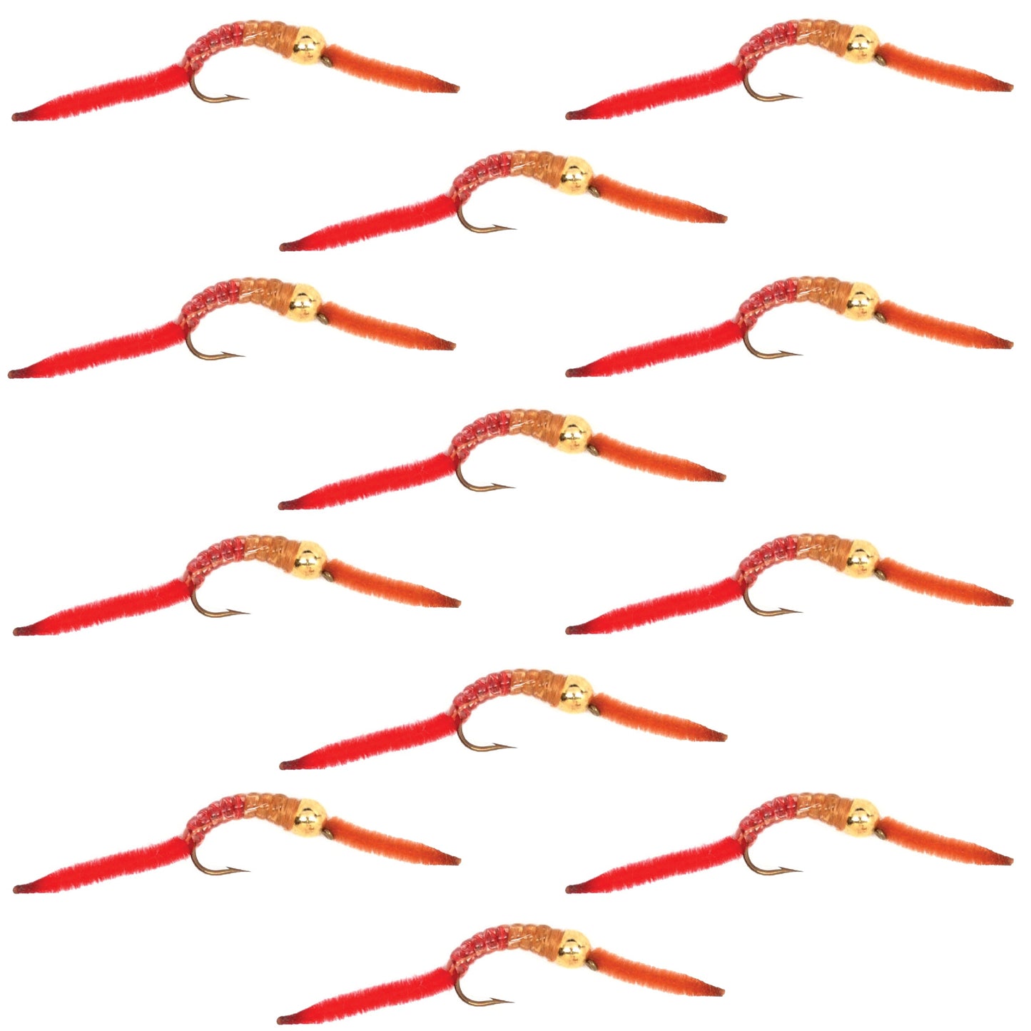 Half & Half V-Rib San Juan Worm Bead Head Nymph Flies - 12 Pack Size 12 - Korvel