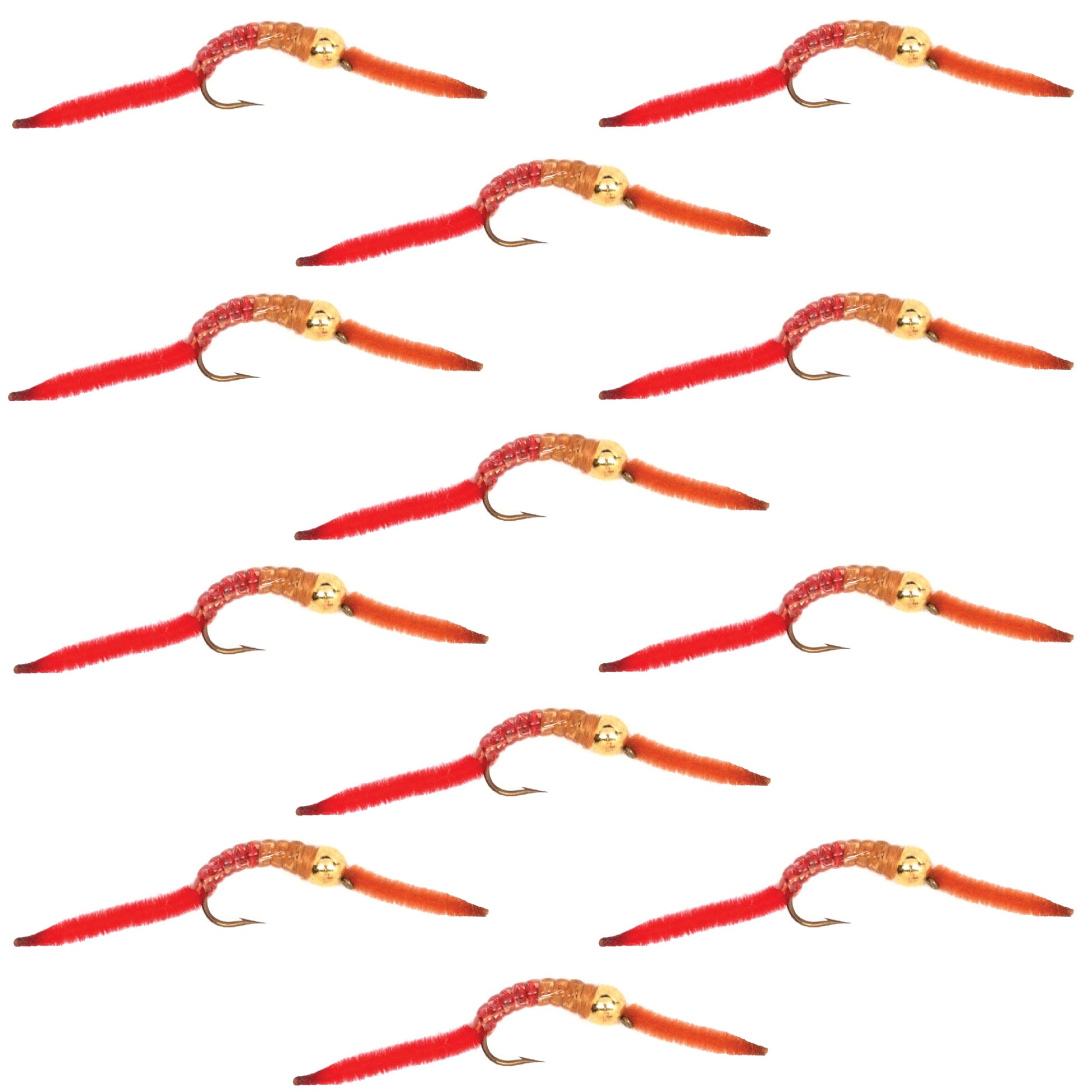 Premium Bead Head San Juan Worm Nymph Flies - 12 Pack Size 14 - Korvel