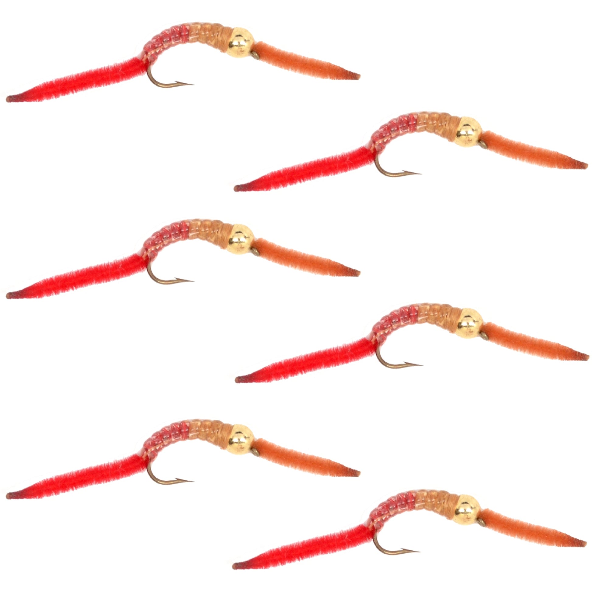 Gold Bead San Juan Worm Nymph Flies - Set of 6 Size 14 - Korvel