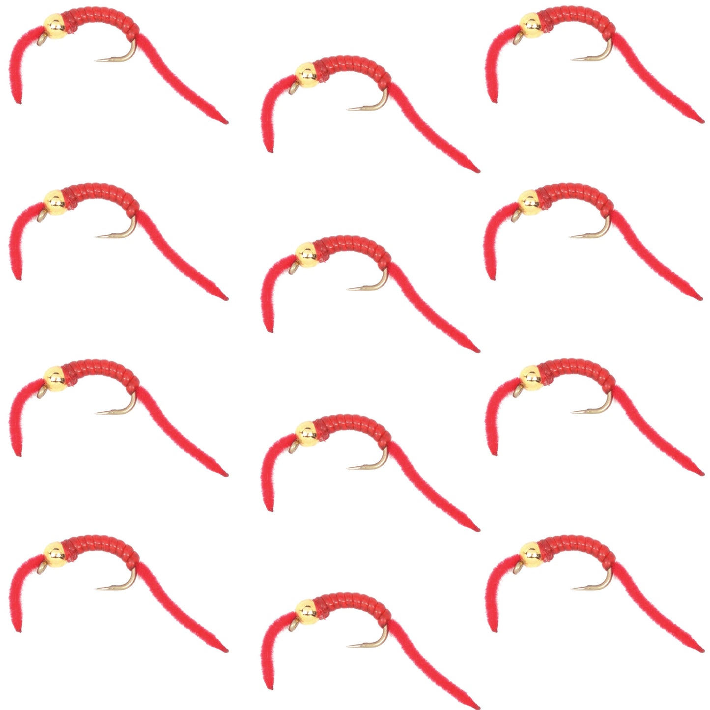 V-Ribbed Red Power Worm Nymph Flies - 1 Dozen Size 14 - Korvel