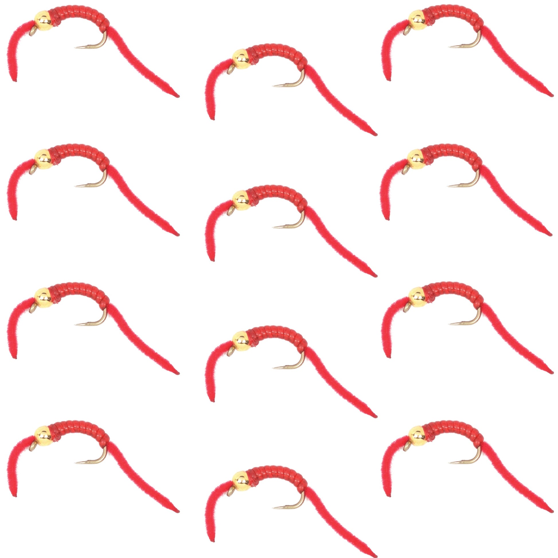 V-Ribbed Red Power Worm Nymph Flies - 1 Dozen Size 14 - Korvel