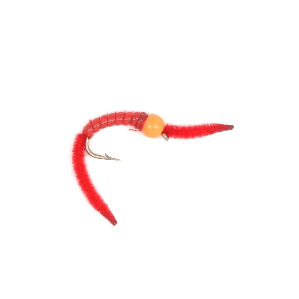 Vibrant Orange Bead Head San Juan Worm Nymph Flies - 12 Pack Size 12 - Korvel