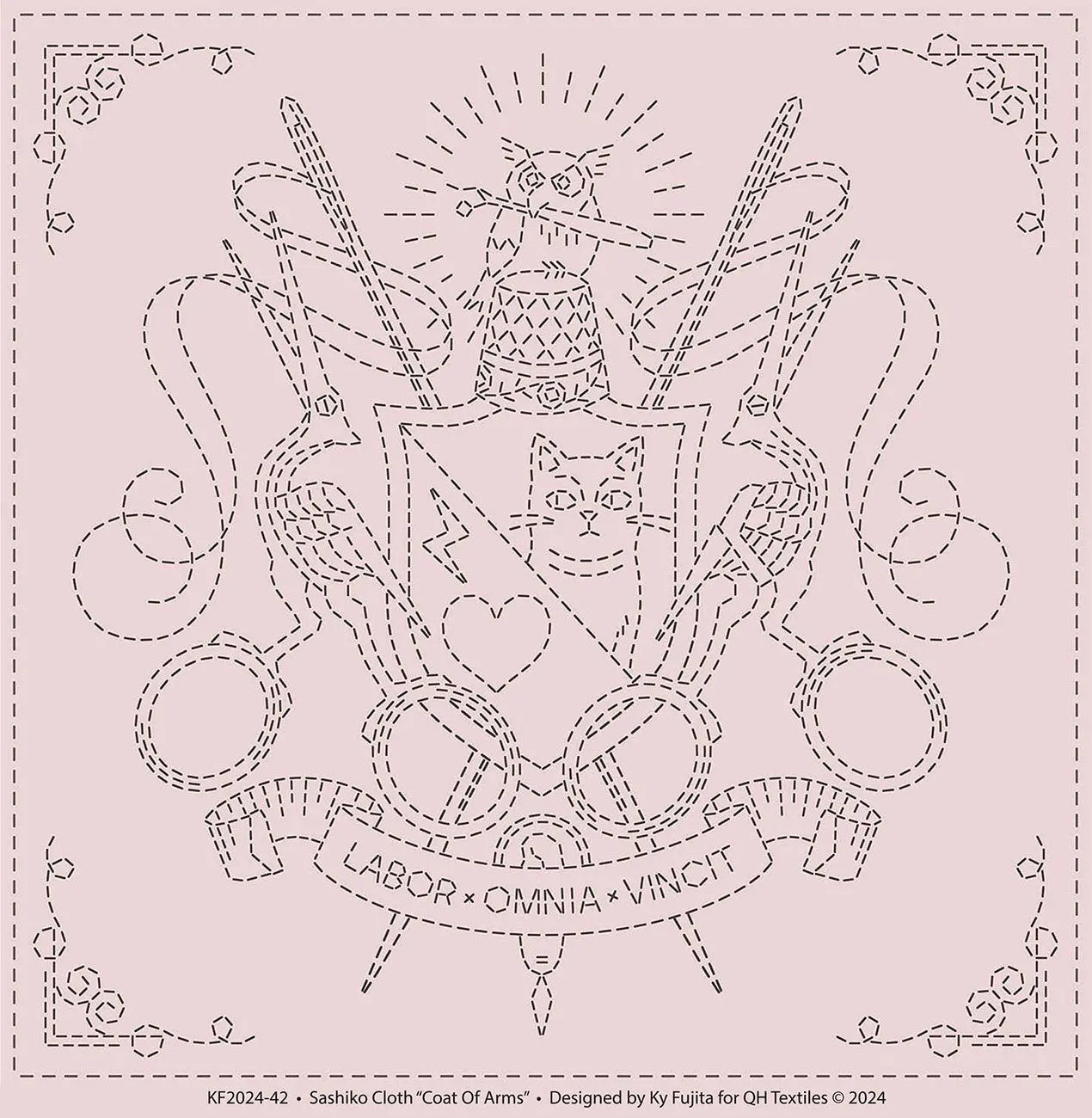 Tissu Sashiko Blason en Rose Cendre