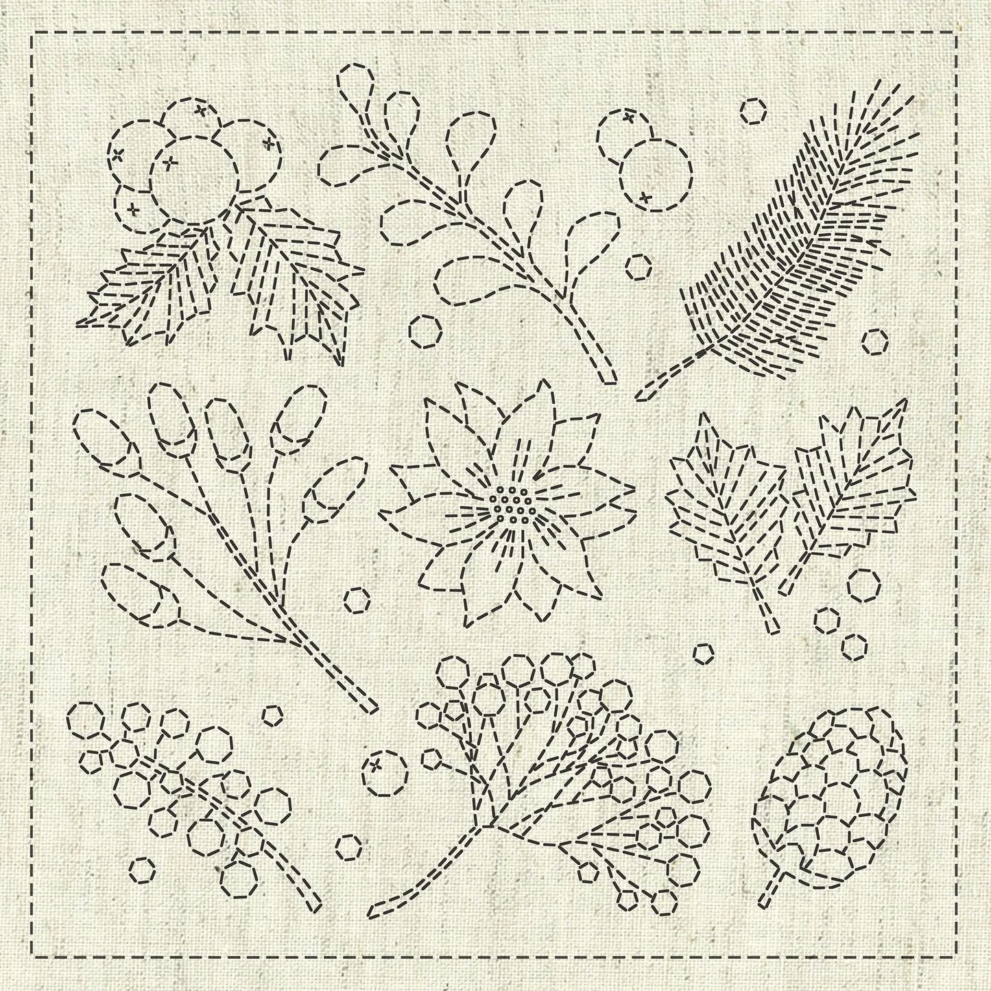 Sashiko Cloth Little Gathering - Premium Crafting Fabric
