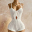 Boho Crochet Romper - White Front Tie Backless