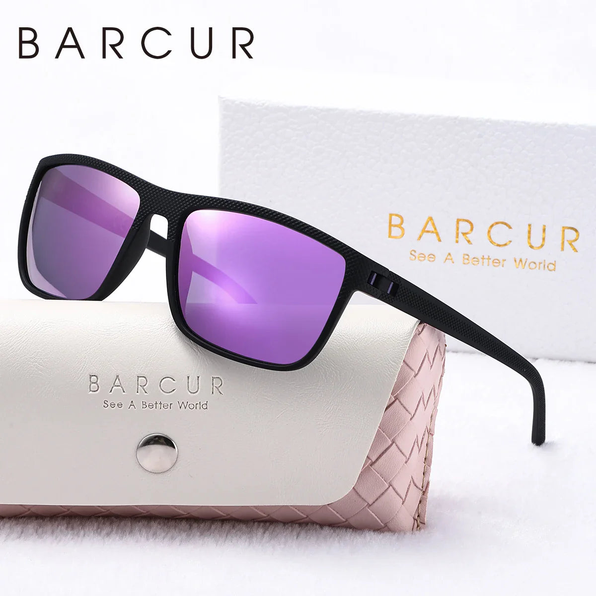 Lunettes de soleil polarisées blanches et roses tendance BARCUR pour femmes