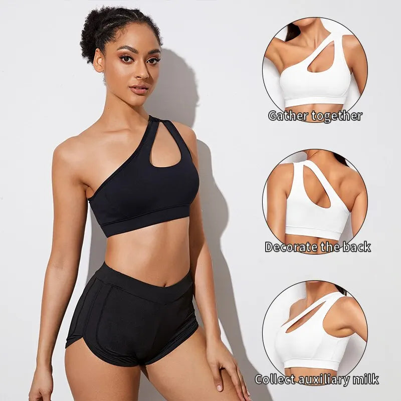 Sujetador Deportivo Push Up de Un Hombro - Negro/Blanco
