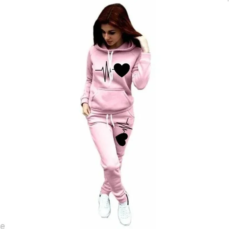 Conjunto de Sudadera y Pantalones de Chándal de Talla Grande con Estampado de Corazón