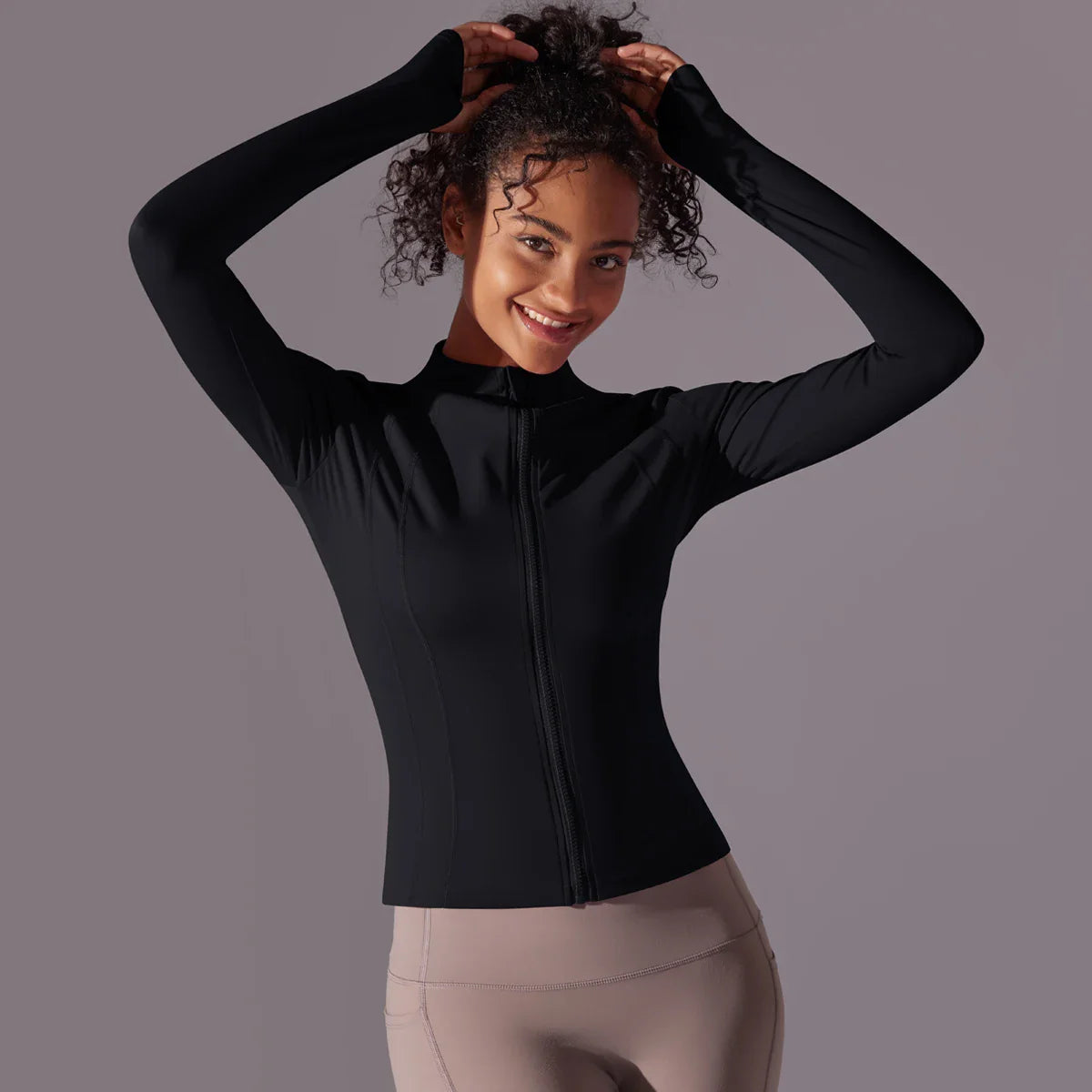 Top de Yoga con Cremallera Completa para Mujer con Aberturas para los Dedos
