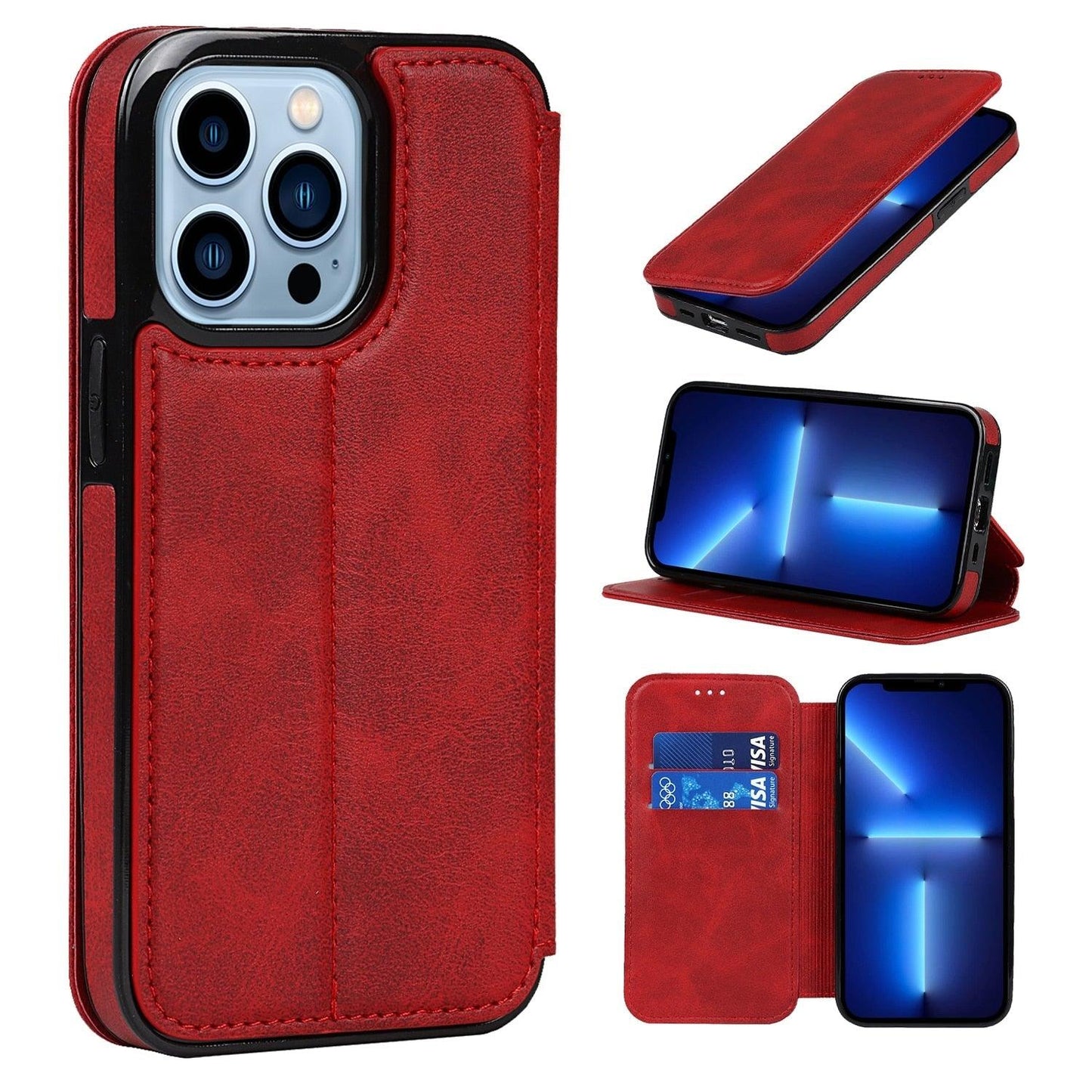 Coque en cuir premium à rabat pour iPhone 13/12/11 Pro Max