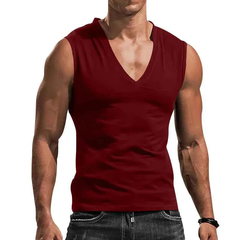 Débardeur d'entraînement en coton pour hommes, été, col en V