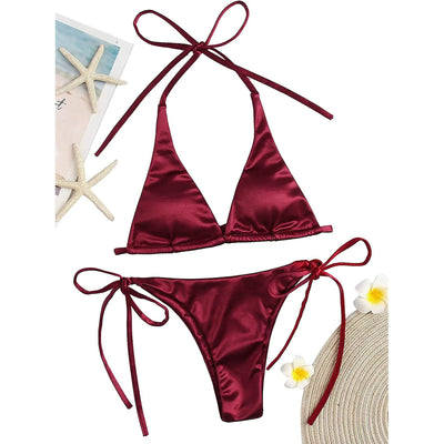 ShimmerWave Luxe Satin Brazilian Bikini Set