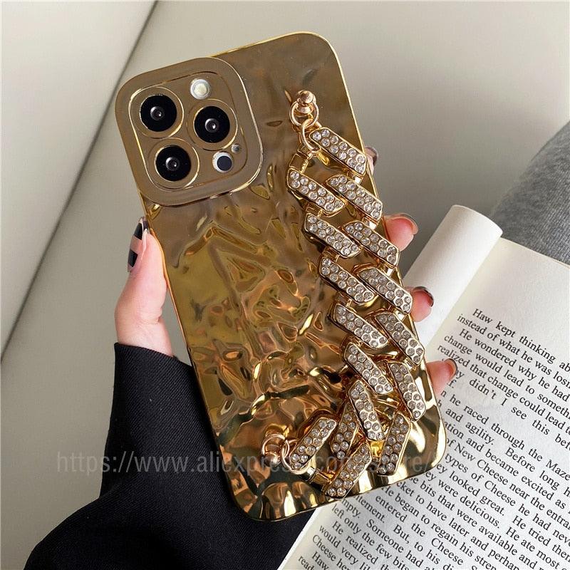 Glamorous Gold-Plated Electroplated Bracelet Case for iPhone - Dazzling Rhinestone Protection - Korvel