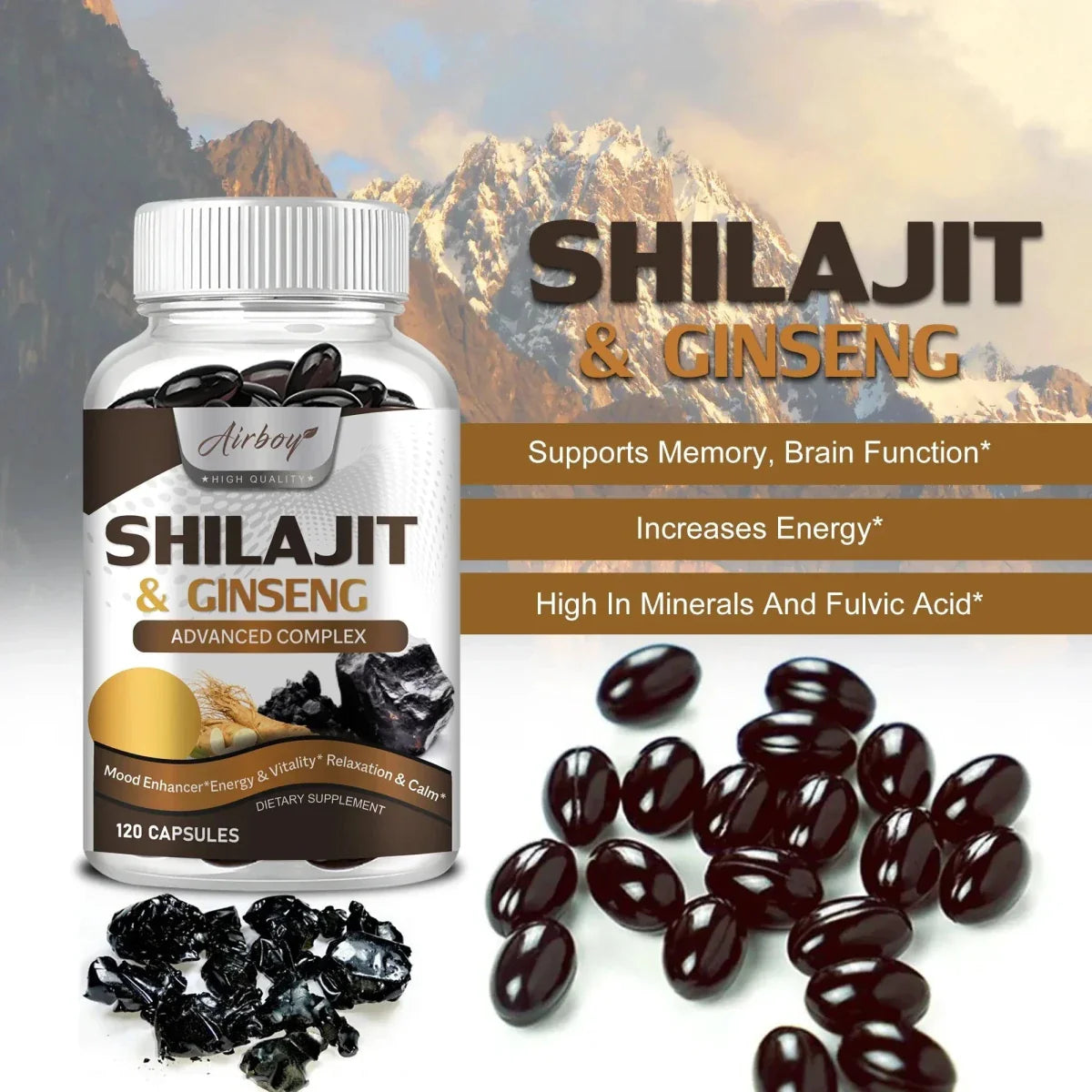 Suplemento Premium de Shilajit y Ginseng - 120 Cápsulas