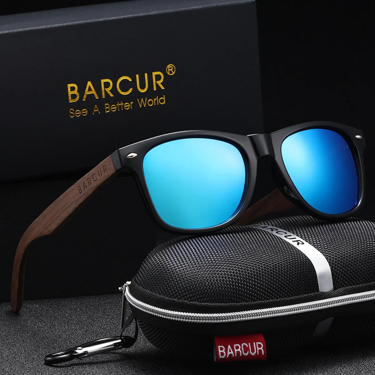 Gafas de sol polarizadas de nogal negro BARCUR para hombres