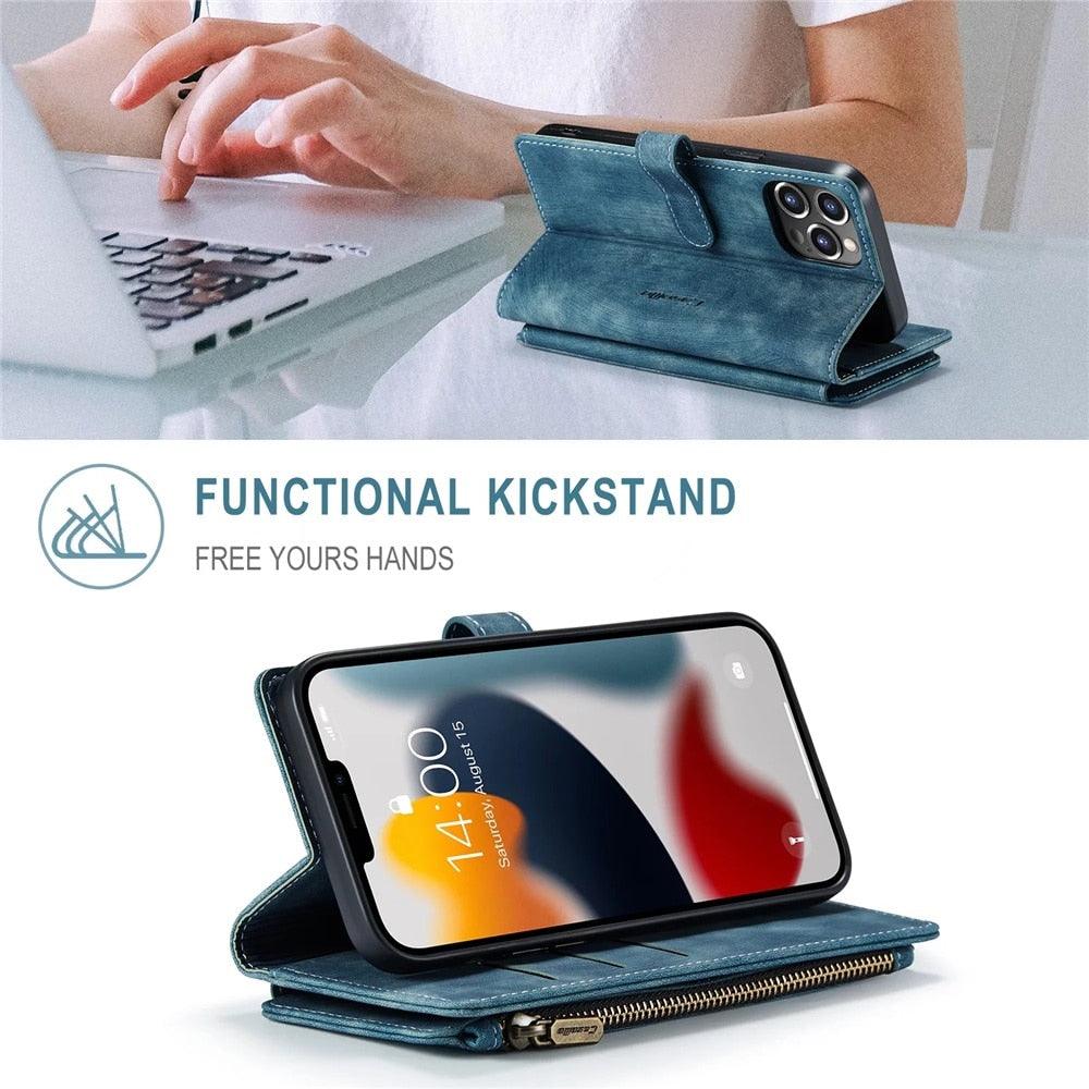 Vintage Leather Wallet Case for iPhone 11-14 Pro Max Mini