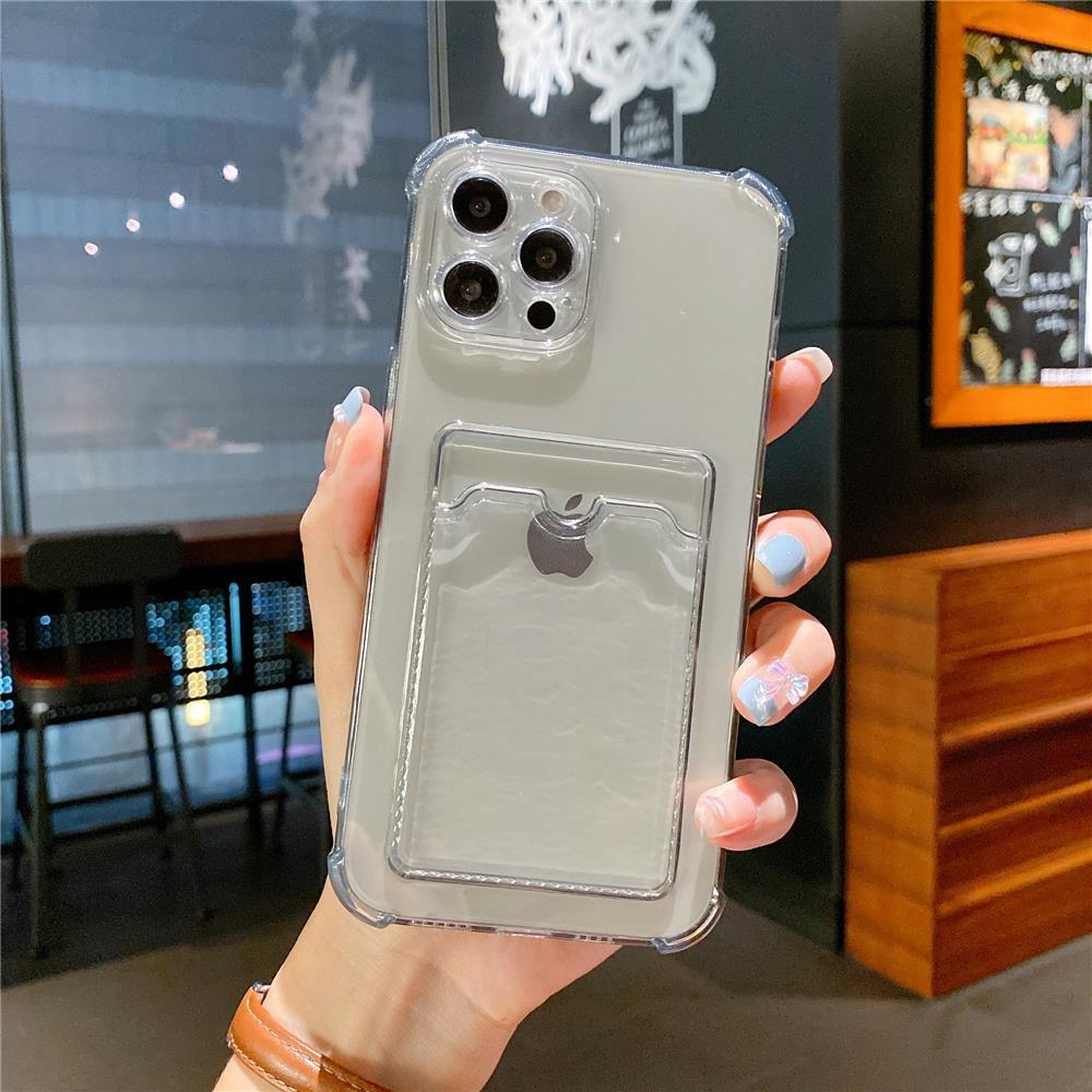 Transparent Card Slot Holder Case for iPhone Models