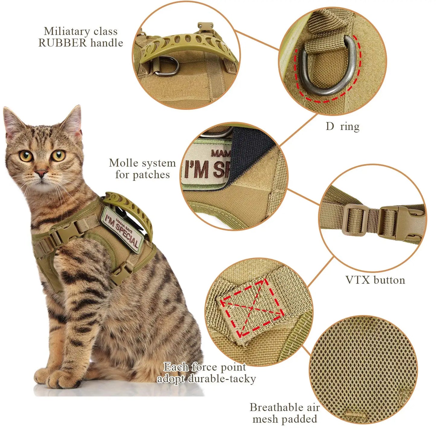 Arnés Táctico para Gatos con Parches Personalizables