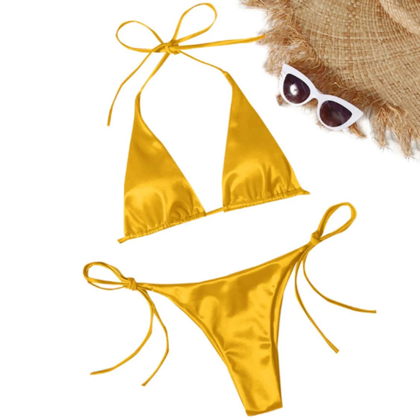 Ensemble de bikini brésilien en satin luxe ShimmerWave