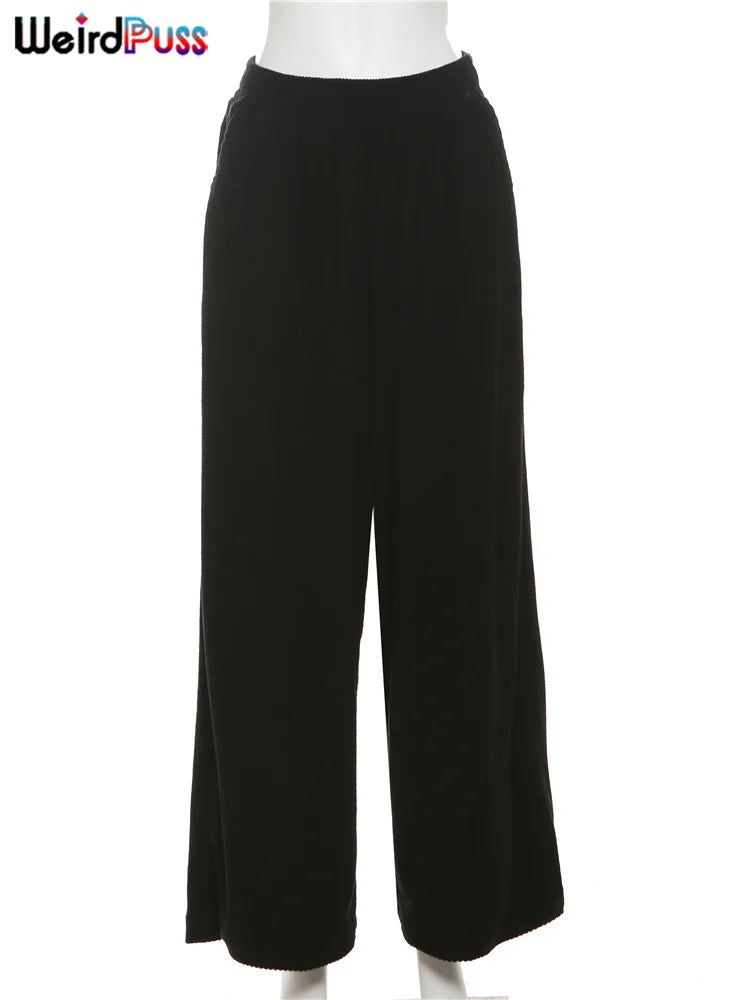 Pantalons larges en velours côtelé taille haute pour femmes