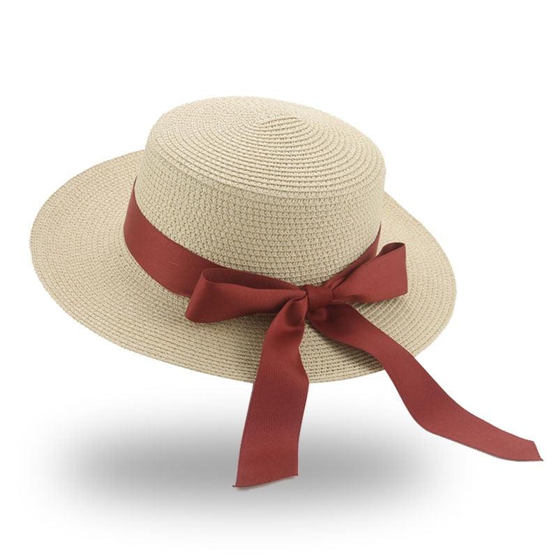 Sombrero de Paja Elegante para Mujeres en Verano con Lazo