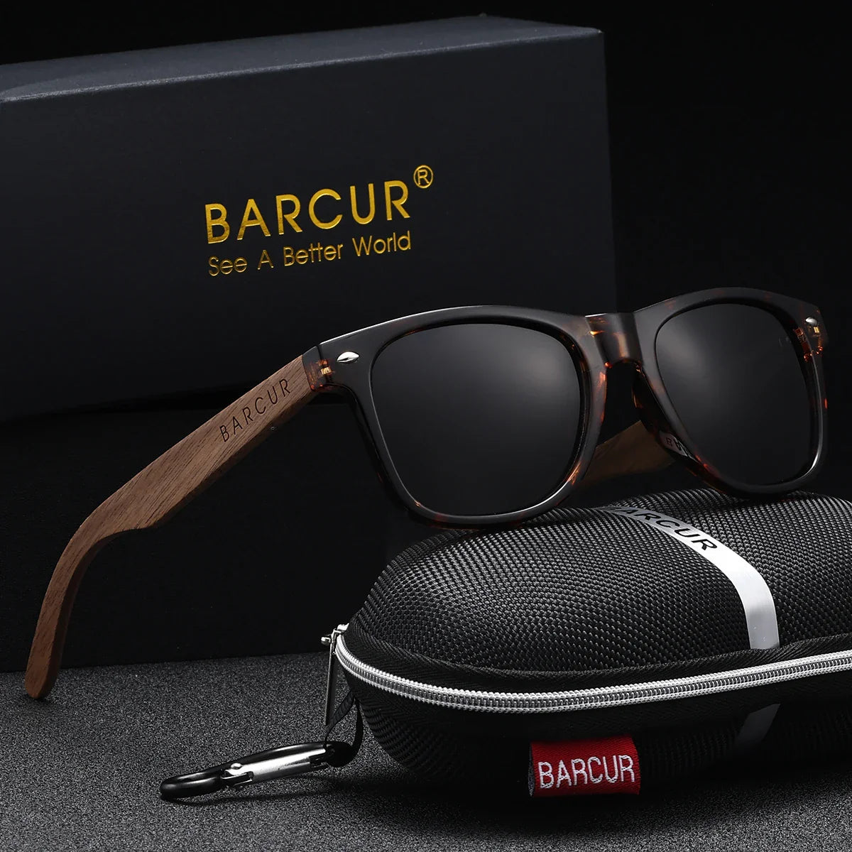 Gafas de sol polarizadas de nogal negro BARCUR para hombres