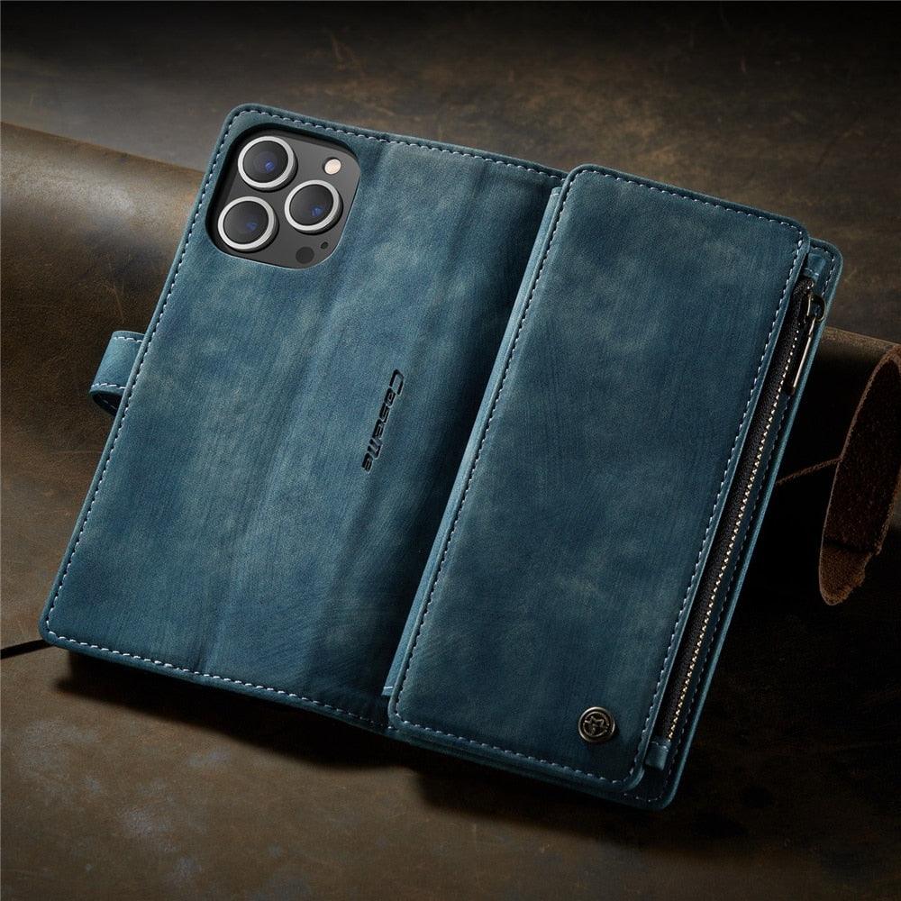 Vintage Leather Wallet Case for iPhone 11-14 Pro Max Mini